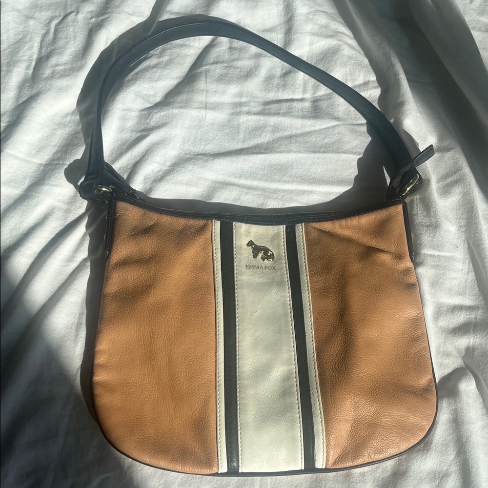 Emma Fox Tri Color Leather Tan and Cream Shoulder Bag - Picture 6 of 9